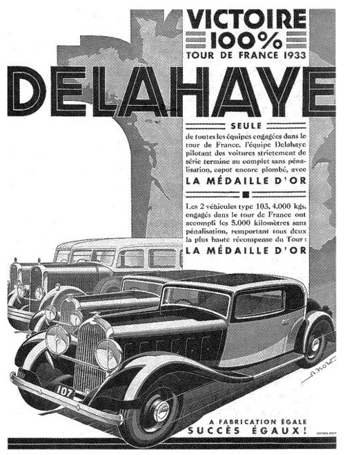 Delahaye poster, 1933 Tour de France Auto